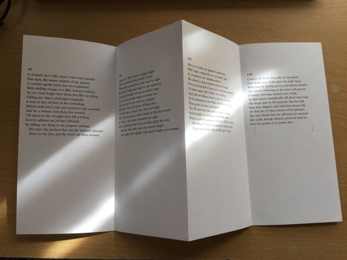 Pamphlet expanded to reveal selection of sonnets